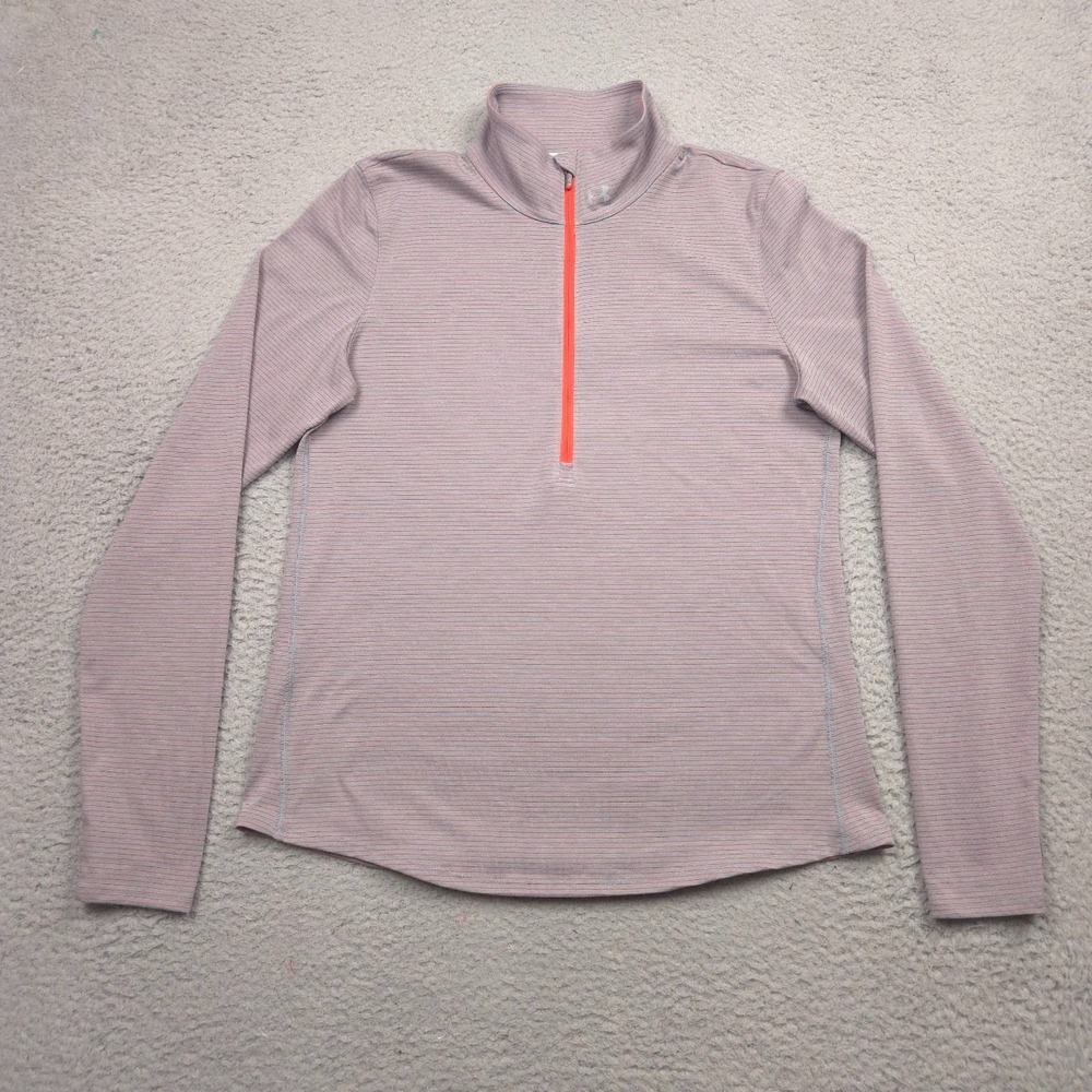Under Armour Run Threadborne Streaker Half Zip Women L Gray Coral Running Top